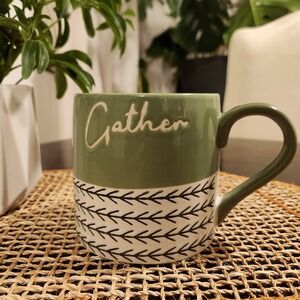 Gather Mug Green White‎ Leaf Pattern  Coffee Tea Cup Global Design Creations